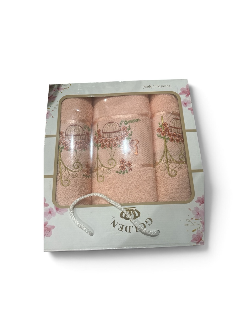 Soft Peach Embroidered Bath Towel Set - 3 Piece